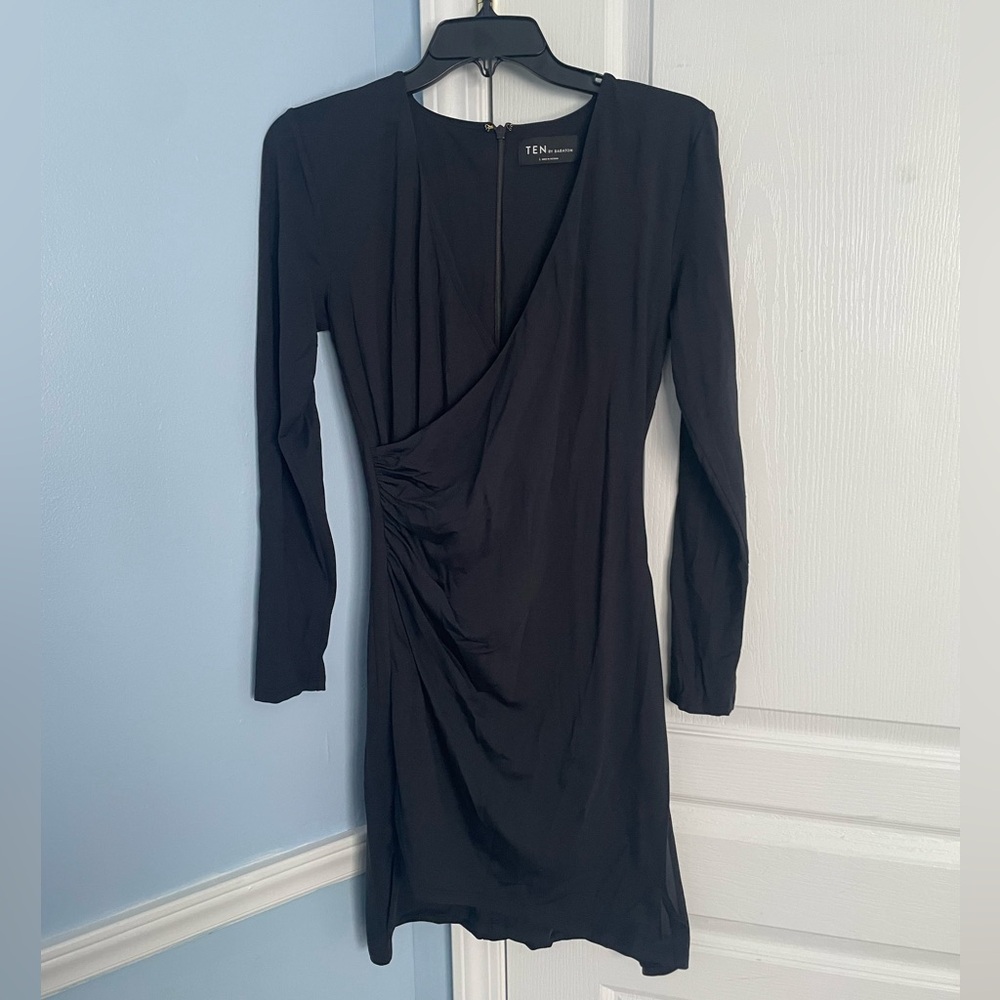Aritizia Babaton Passion Wrap Mini BodyCon Dress Black Large Long Sleeve - Picture 2 of 11